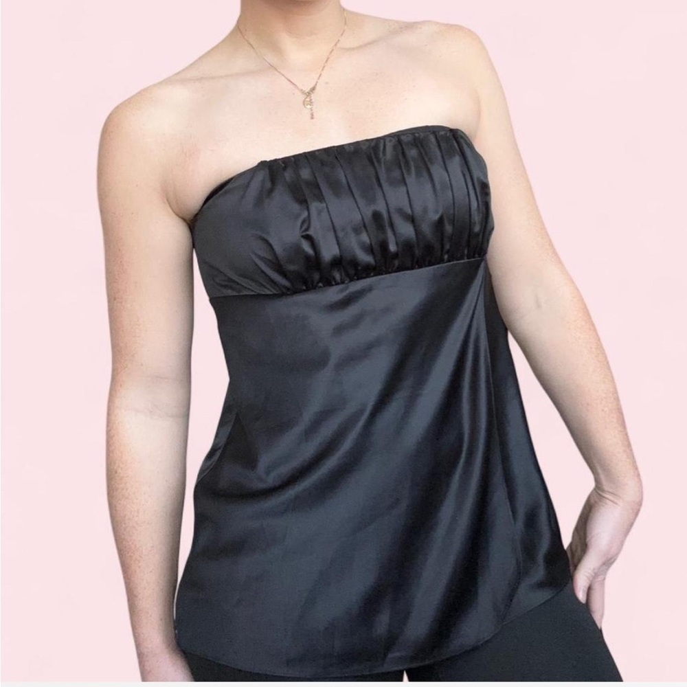 Ann Taylor Black Strapless Satin Dress